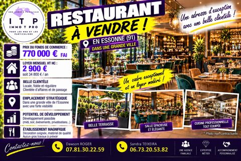 MAGNIFIQUE RESTAURANT DANS UNE GRANDE VILLE DE L'ESSONNE (91). 770000 91220 Brétigny-sur-orge