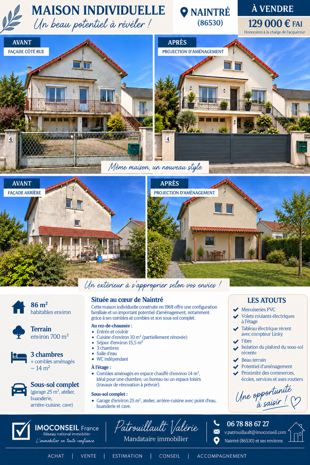 Maison Naintre sur sous sol - 3 chambres .