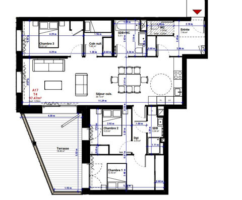   Appartement T4 de 97 m2 Appartement - 4 pice(s) - 97 m