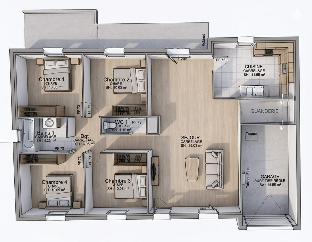 PAVILLON DE PLAIN PIED 4 CHAMBRES - CHARTRES PROCHE
