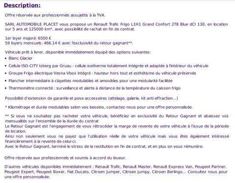 Trafic FRIGO L1H1 2T8 2.0 BLUE DCI 130 GRAND CONFORT 2023 occasion 49070 Saint-Lambert-la-Potherie