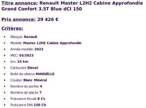 Master F3500 L2H2 2.3 BLUE DCI 135 GRAND CONFORT 2023 occasion 49070 Saint-Lambert-la-Potherie