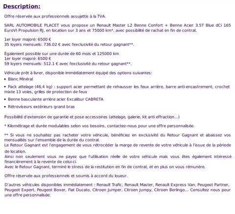 Master L2 Benne Confort + Benne Acier 3.5T Blue dCi 165 EuroVI Prop 2022 occasion 49070 Saint-Lambert-la-Potherie