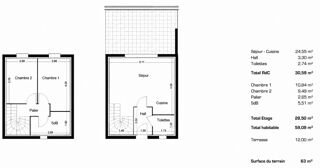  Maison � vendre 3 pi�ces 59 m�