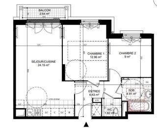  Appartement à vendre 3 pièces 59 m²