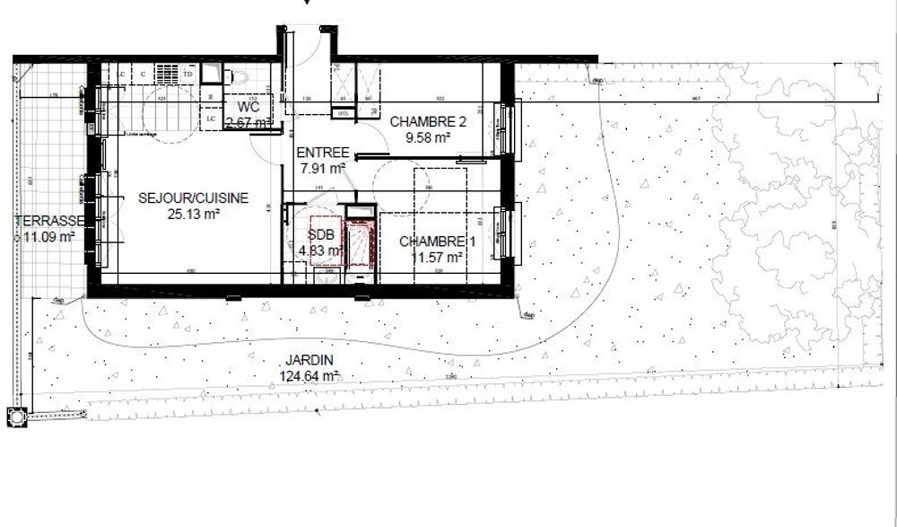 3 Pièces 3P jardin 13m2 avec parking