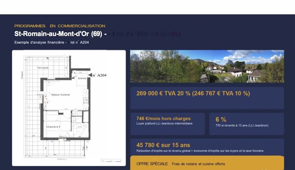 Vente Appartement 2 Pièces LLI + Jeanbrun dernier étage Saint romain au mont d'or