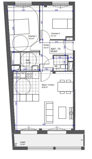  Appartement � vendre 3 pi�ces 65 m�