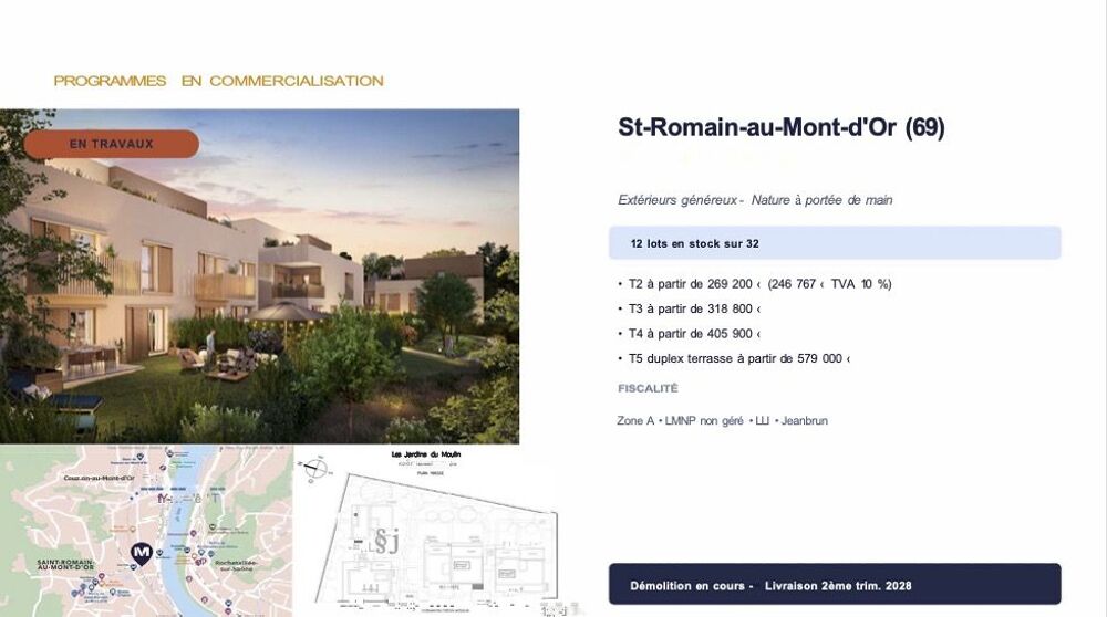 Vente Appartement 2 Pièces LLI + Jeanbrun dernier étage Saint romain au mont d'or