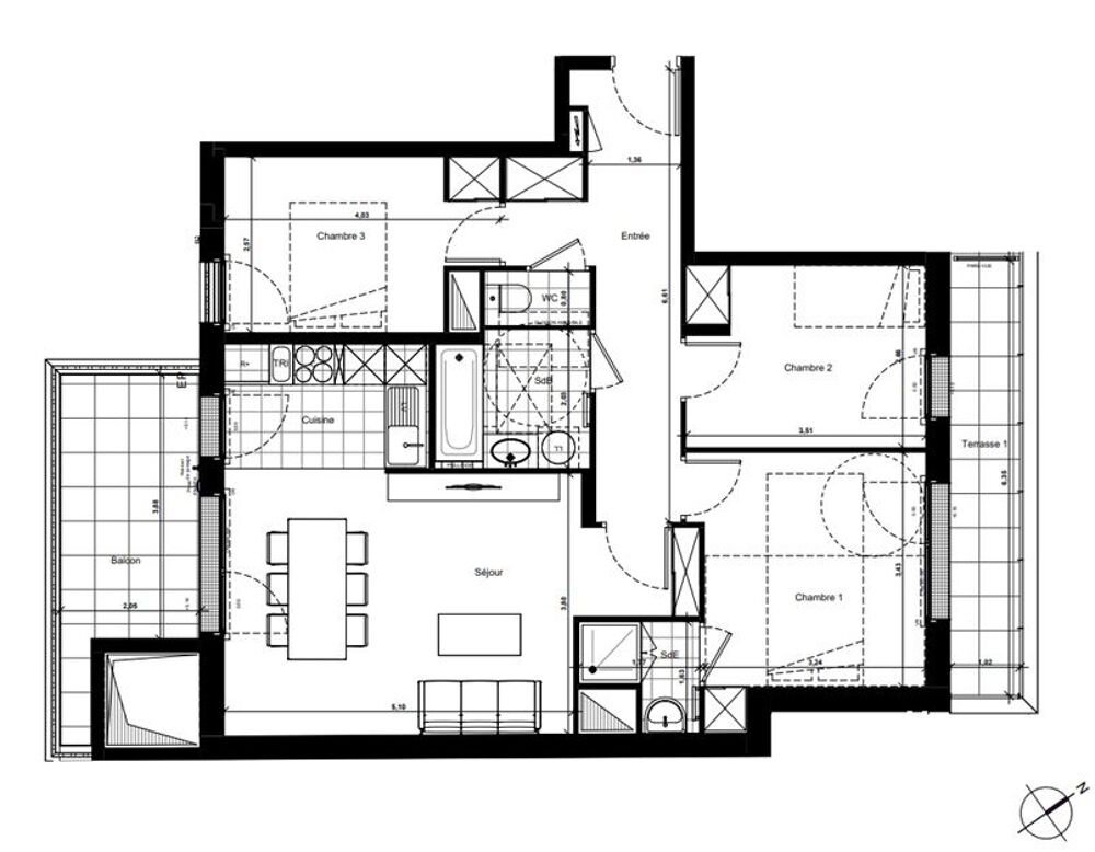 Vente Appartement 4 Pièces 4P 77 m2 Sud 14m2 extérieur 1 PK Nanterre