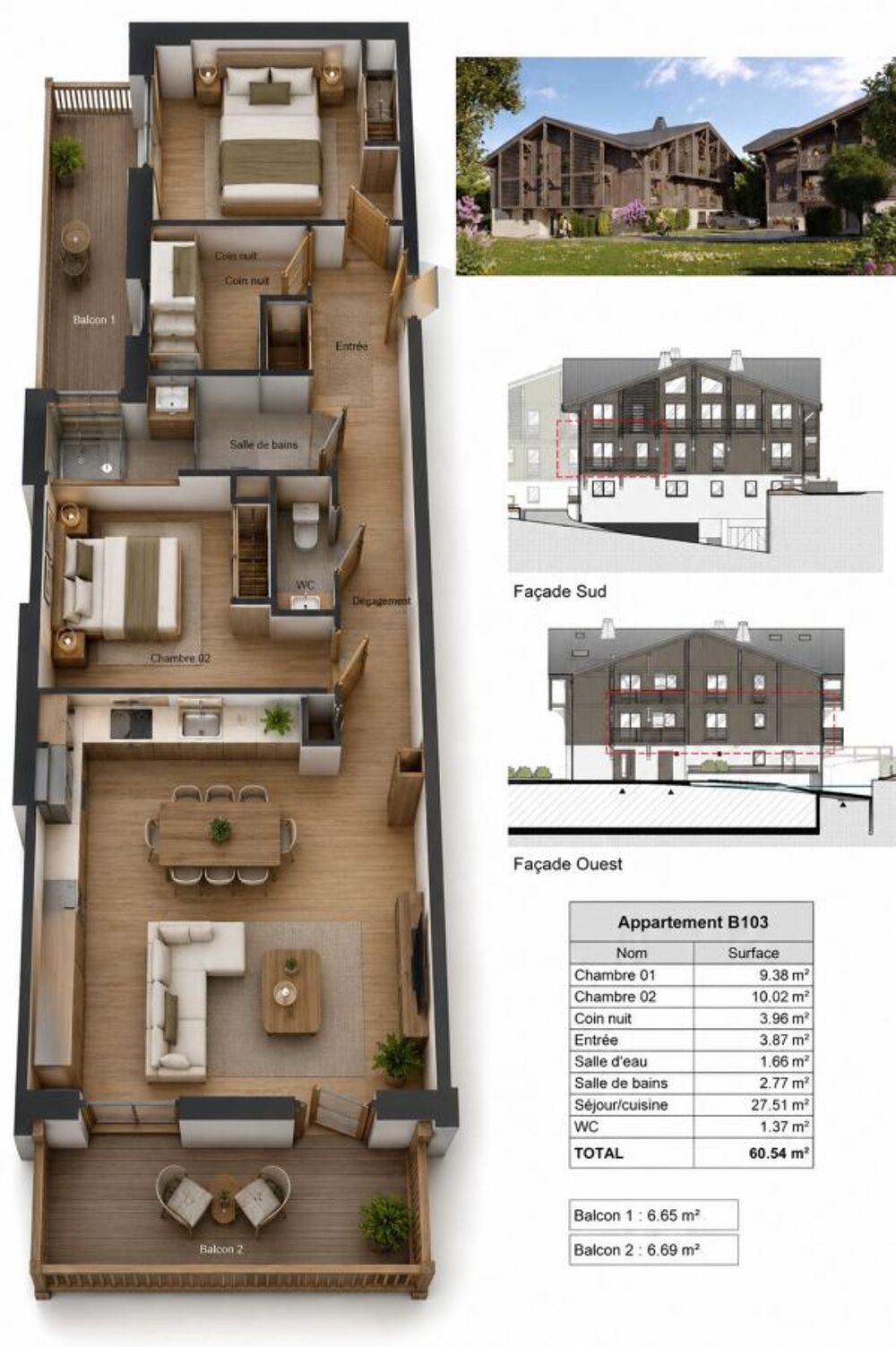 Appartement 3 pièces 61 m² · à Morillon · 61 m² · 438 000 €