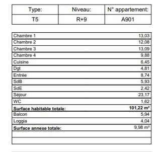  Appartement � vendre 5 pi�ces 101 m�