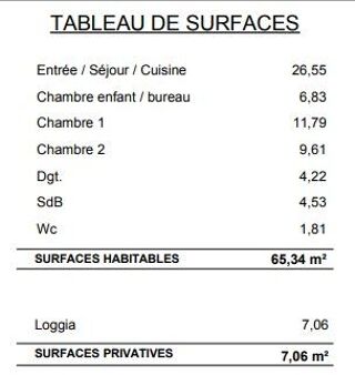  Appartement � vendre 3 pi�ces 65 m�