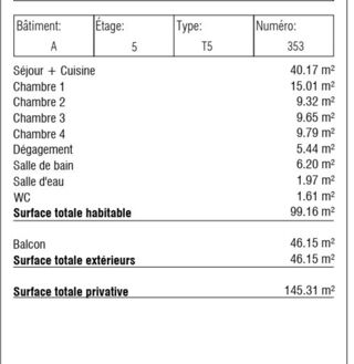  Appartement � vendre 5 pi�ces 99 m�