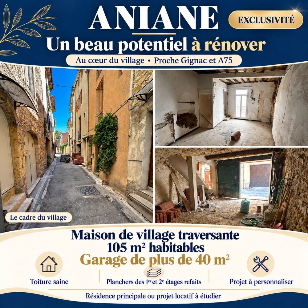 Vente Maison maison de village 105 + 40m2 garage a rénover. Aniane