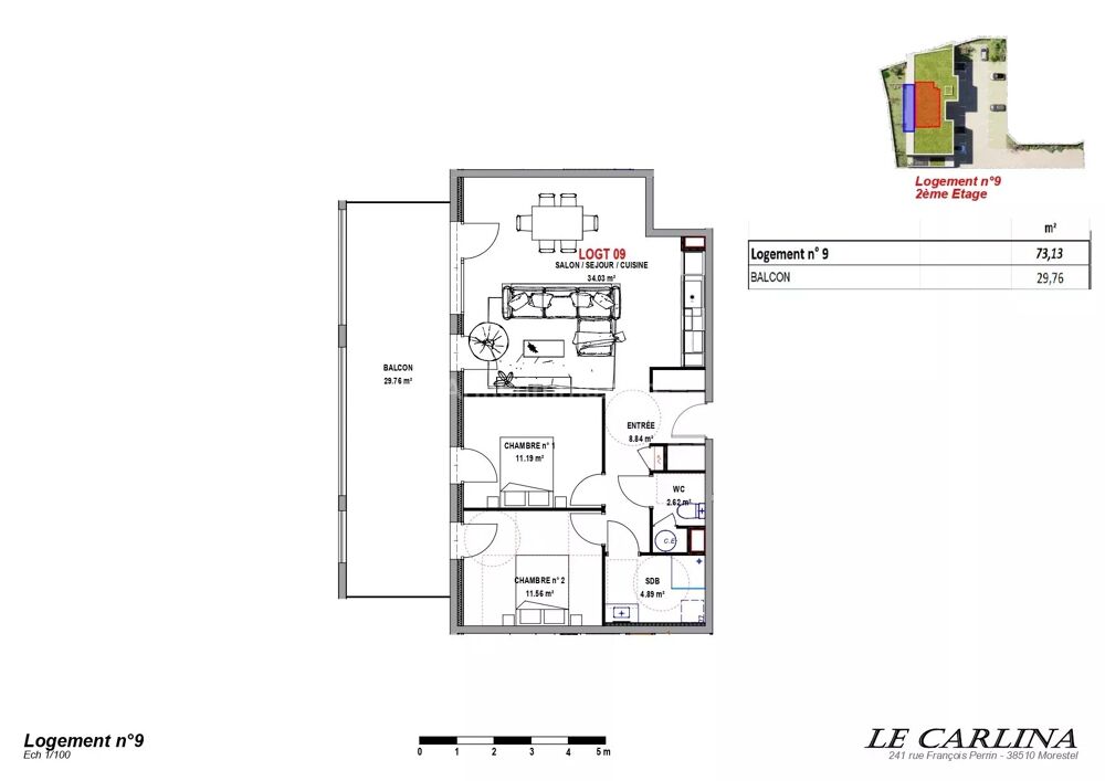 Appartement T3 2ème 73m² - MORESTEL