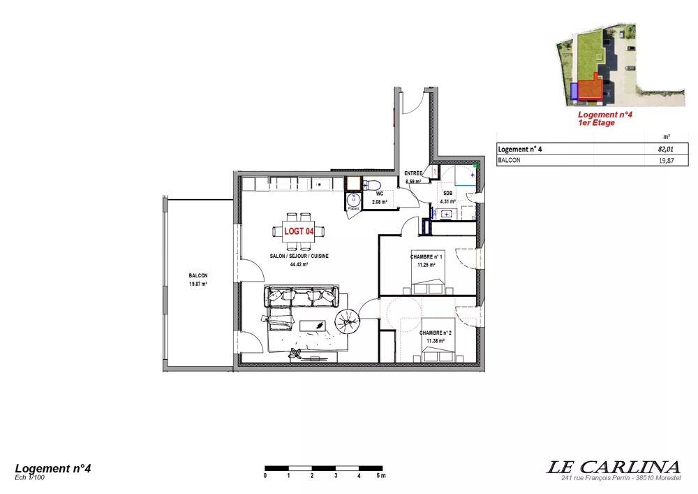 Appartement T3 1er 82m² - MORESTEL