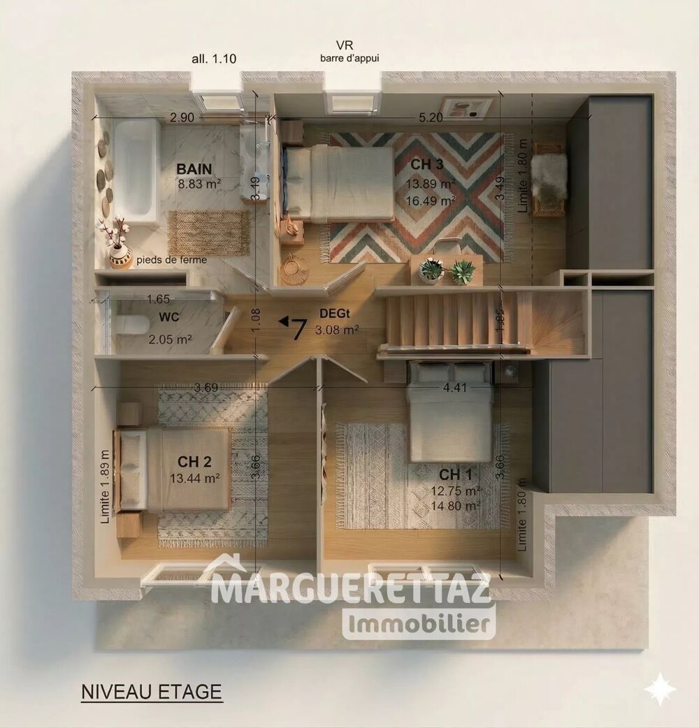 Vente Maison Lumineuse maison individuelle, au calme, 4 chambres, 2 sdb/sde Villard