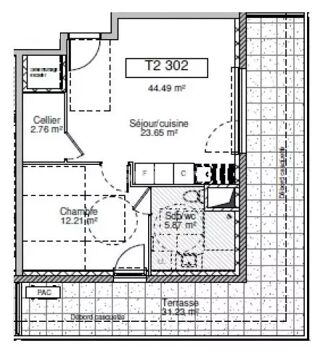  Appartement � vendre 2 pi�ces 44 m�