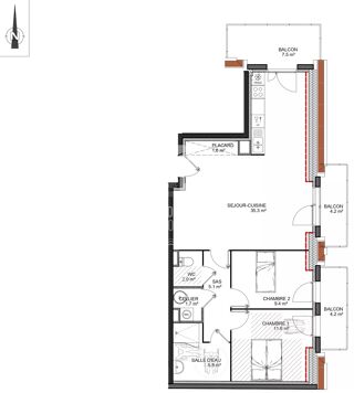  Appartement à vendre 3 pièces 73 m²