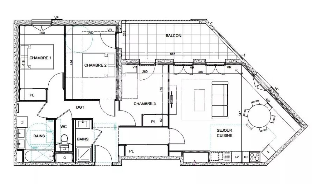Appartement neuf 84 m² avec balcon