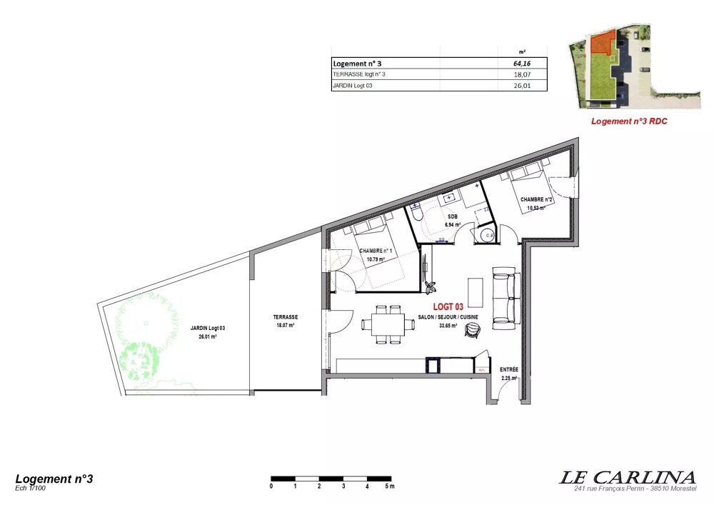Appartement T3 RDC 64m² - MORESTEL