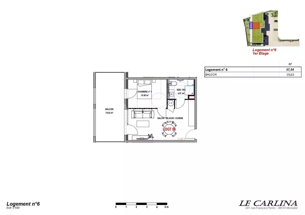 Appartement T2 1er étage 37m² - MORESTEL