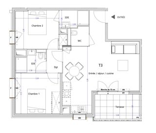  Appartement � vendre 3 pi�ces 61 m�