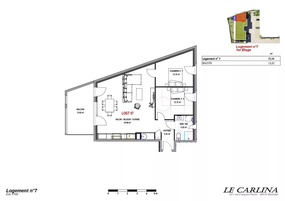 Appartement T3 1er 75m² - MORESTEL