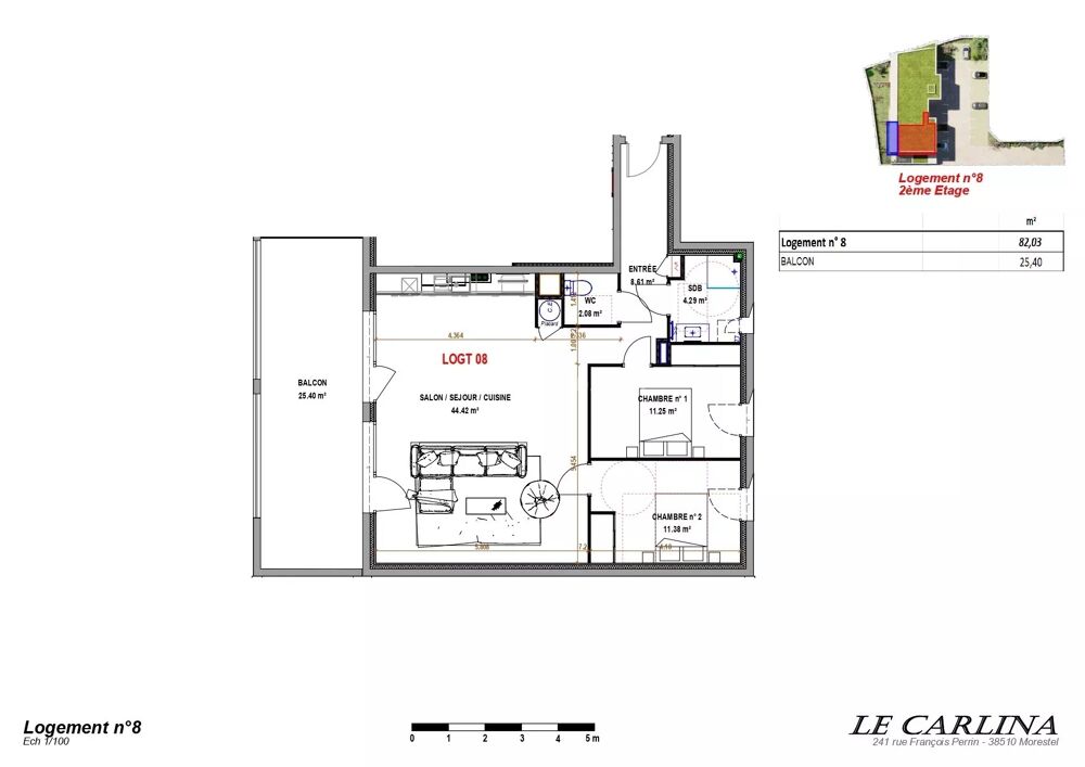Appartement T3 2ème 82m² - MORESTEL