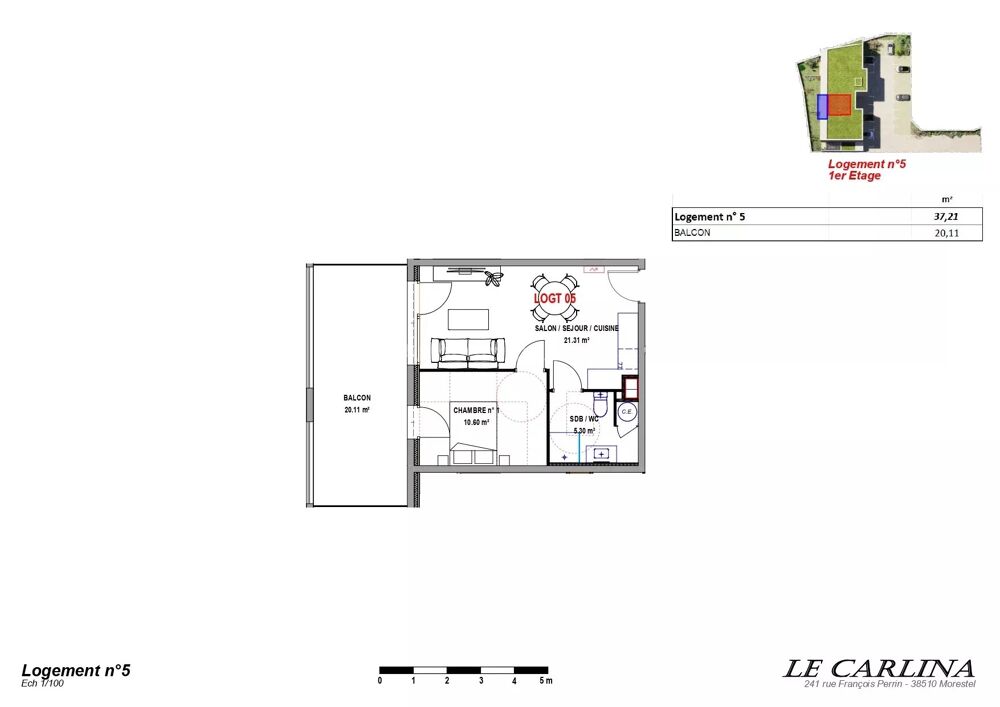 Appartement T2 1er étage 37m² - MORESTEL