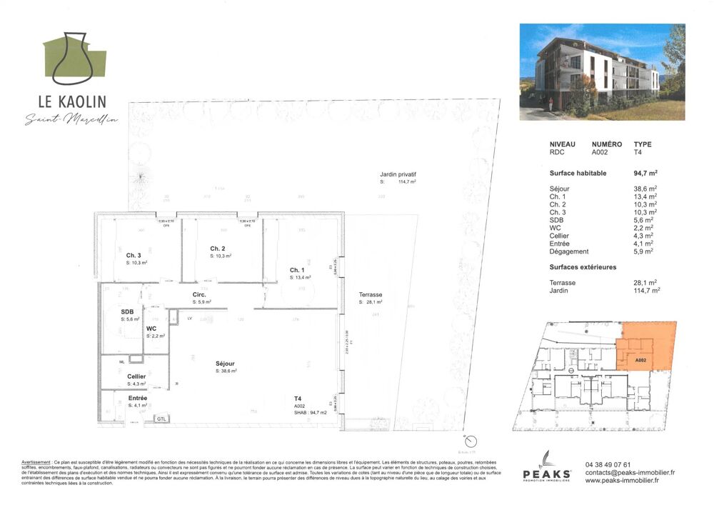 Appartement 4 pièces 94 m² · à Saint-Marcellin · 94 m² · 330 000 €