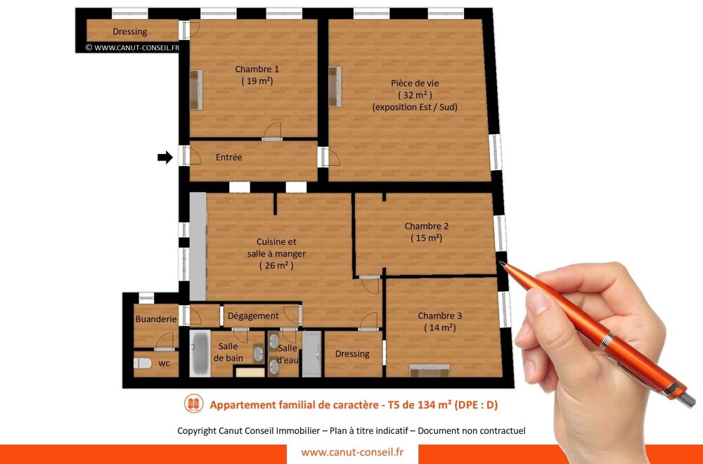 Appartement de caractère - T5 de 134 m² (DPE : D)