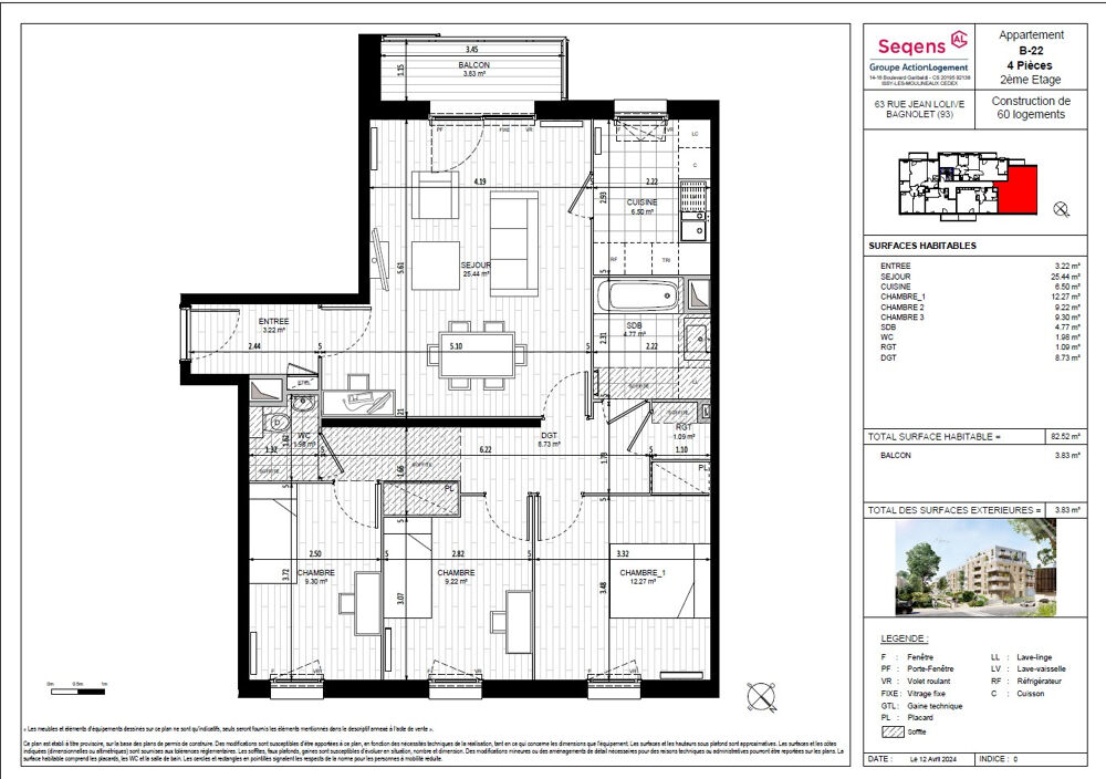 Appartement Bagnolet 4 pièce(s) 82,52 m2