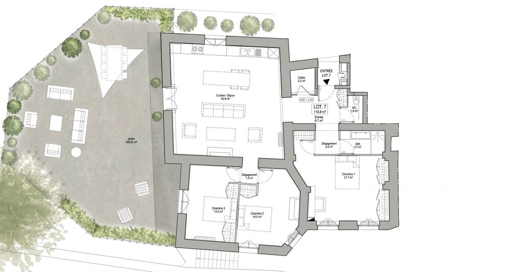 Vente Appartement Au centre de Curis-au-Mont-d'Or, à 15 min de Lyon, appartement T4 clé en main de 111 m², exposé Sud-Ouest, en rez-de-jardin, ave Curis au mont d or