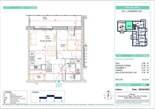  Appartement  vendre 2 pices 44 m