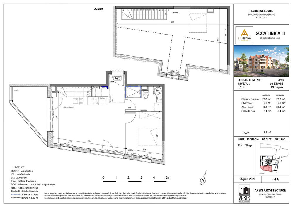 Appartement Stella 3 pièces en duplex 61.10 m²