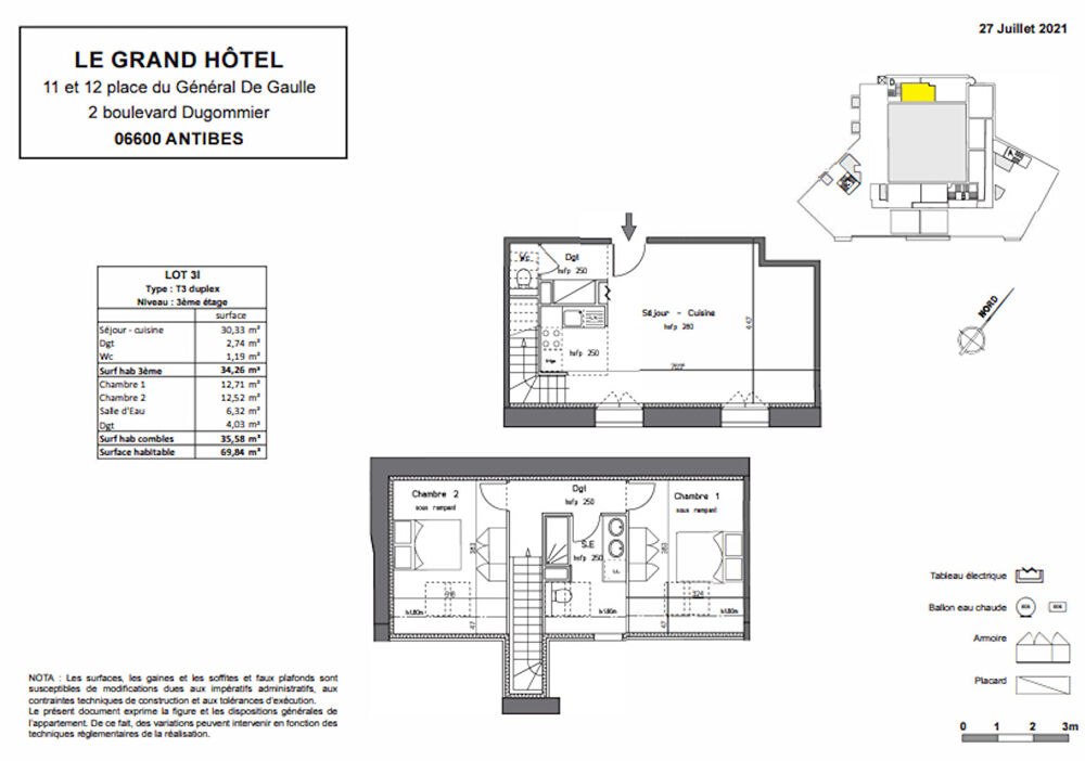 Vente Appartement Baisse de prix : Appartement T3 duplex sur arrière de  69,84 m2 (Antibes) Antibes