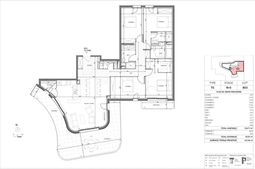 Magnifique T5 de 125 m2 avec terrasse en dernier étage