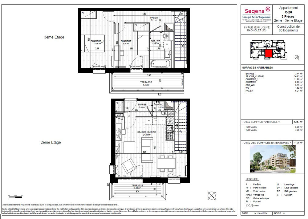 Location Appartement Appartement Bagnolet 3 pièce(s) 62,57m2 Bagnolet
