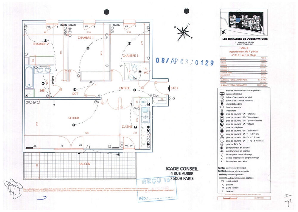 Location Appartement Toulouse 31500 Quartier JOLIMONT Sans frais agence Agréable T4 récent de 83.58m² très grand séjour, cuisine séparée, avec terras Toulouse