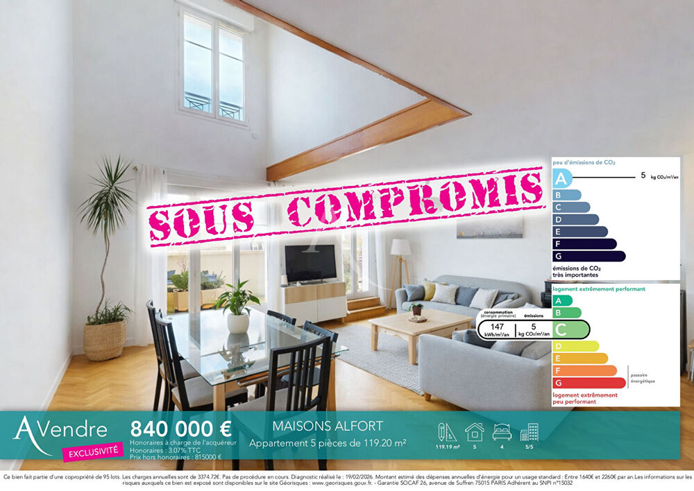Appartement Maisons Alfort 5 pièce(s) 119M²
