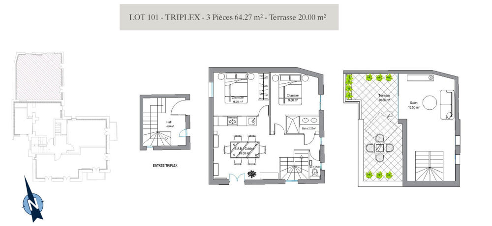 Vente Appartement Duplex 3 pices 64m avec toit terrasse, Bas Croix des Gardes Cannes la bocca