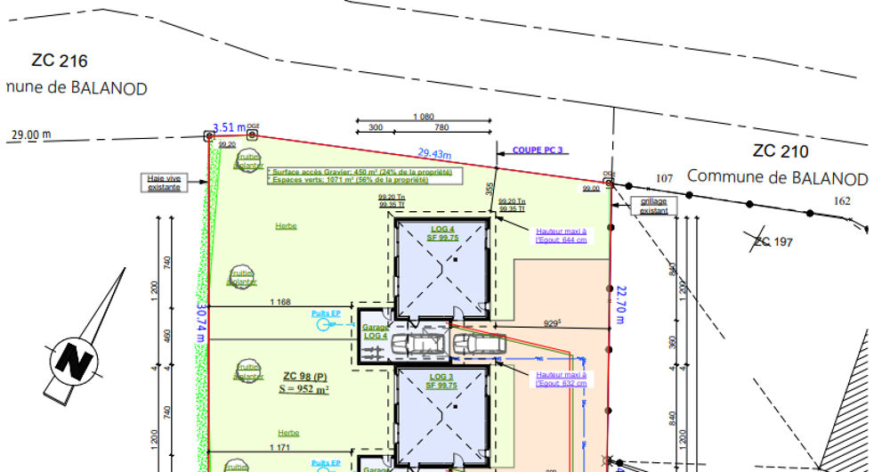 Vente Terrain Investissement idéal : terrain de 952 m² avec projet de deux maisons jumelées Balanod
