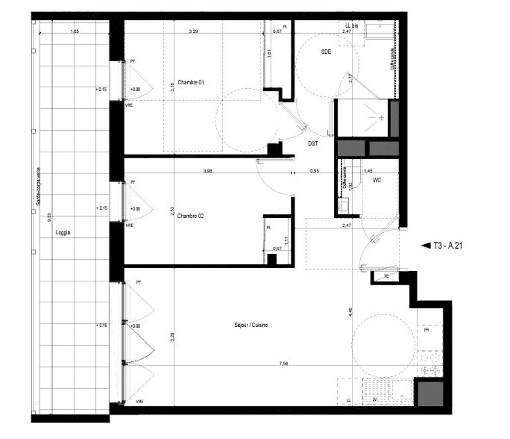 Vente Appartement RENNES quartier Jeanne d'Arc-Beaulieu - T3 de 58 m2 avec Loggia et parking Rennes