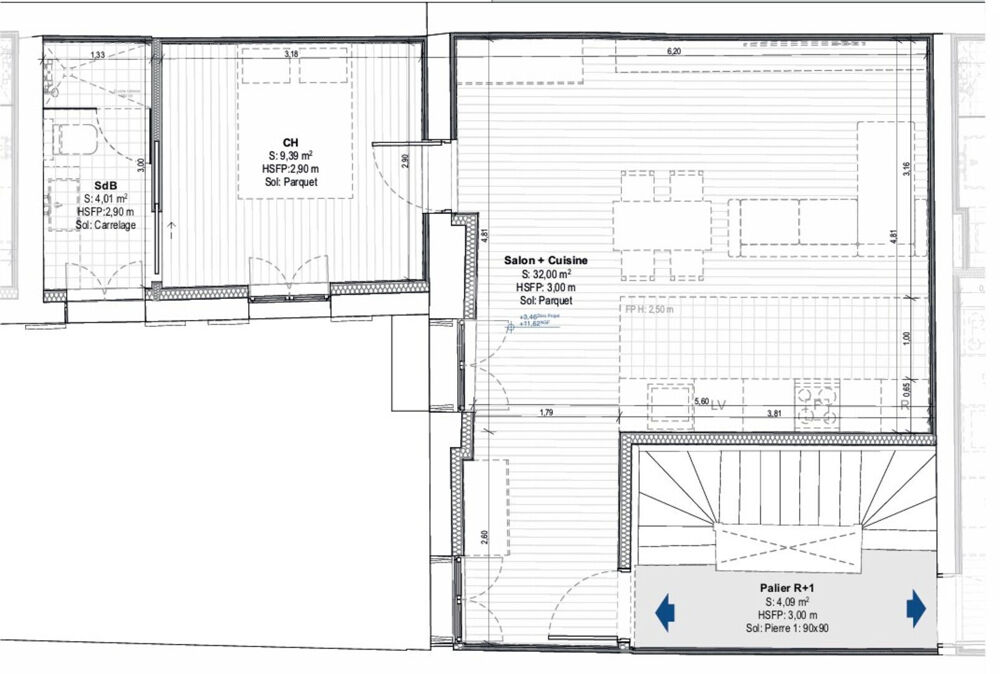 Appartement Type 2 au 1er étage sur cour