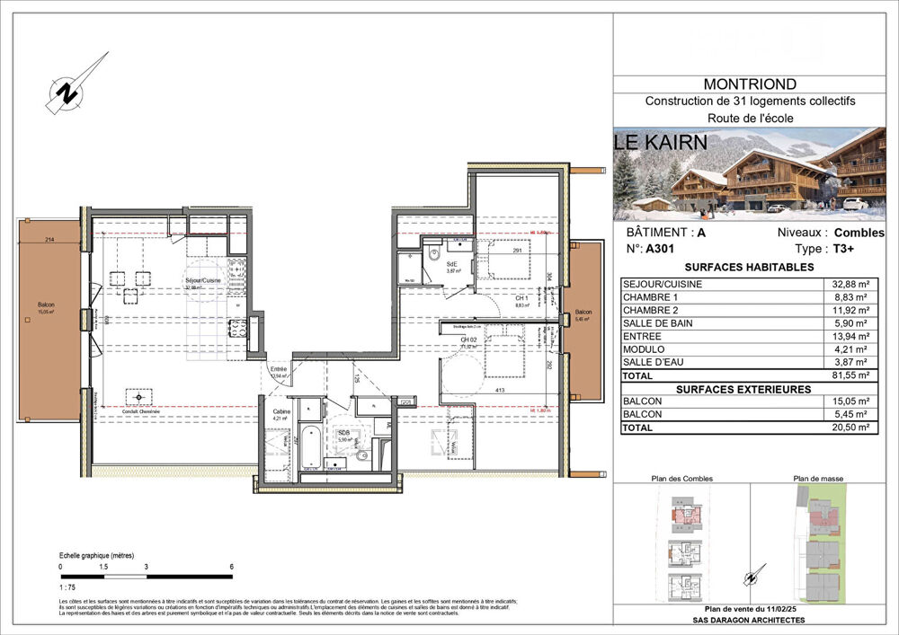 LE KAIRN - MONTRIOND - Appartement T3 + cabine - 81.55m²