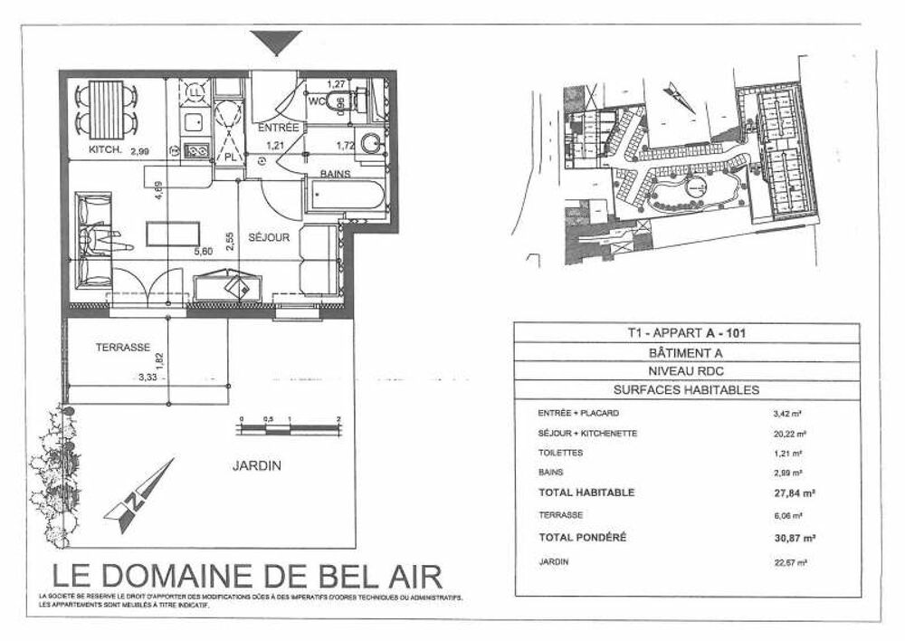Location Appartement DOMAINE DE BEL AIR - A101 - T1 de 27.84 m Le gond pontouvre
