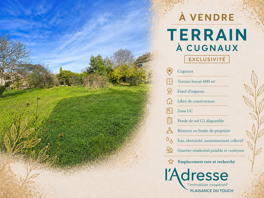 Vente Terrain Exclusivité l'Adresse Immobilier -  Cugnaux - Terrain Plat - 600 m² Cugnaux