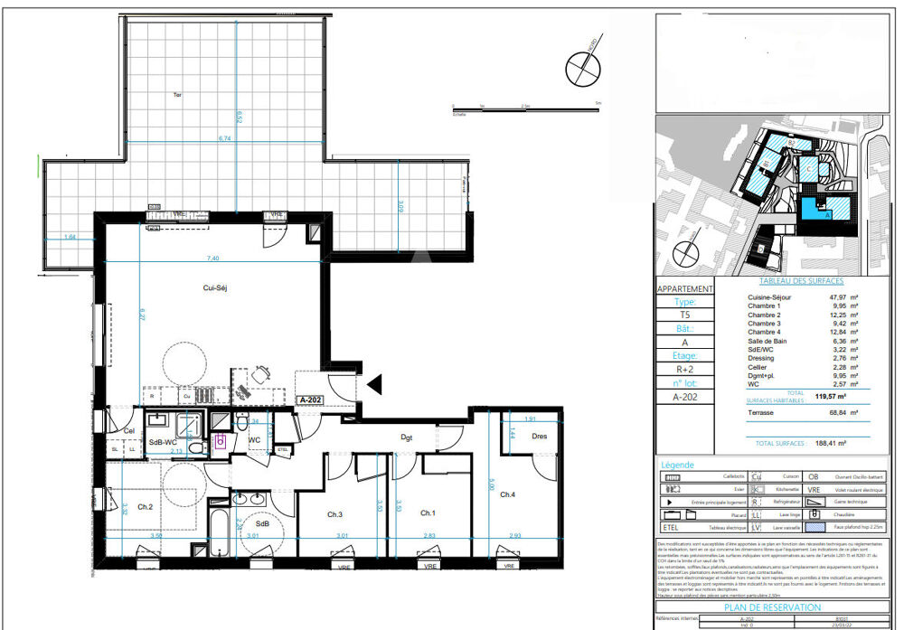 Appartement de type T5 de 119,57m² avec grande TERRASSE au dernier étage situé Quartier ZOLA à NANTES.